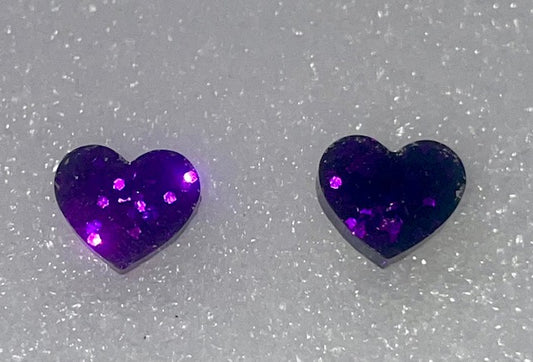 Purple Glitter Heart Stud Earrings