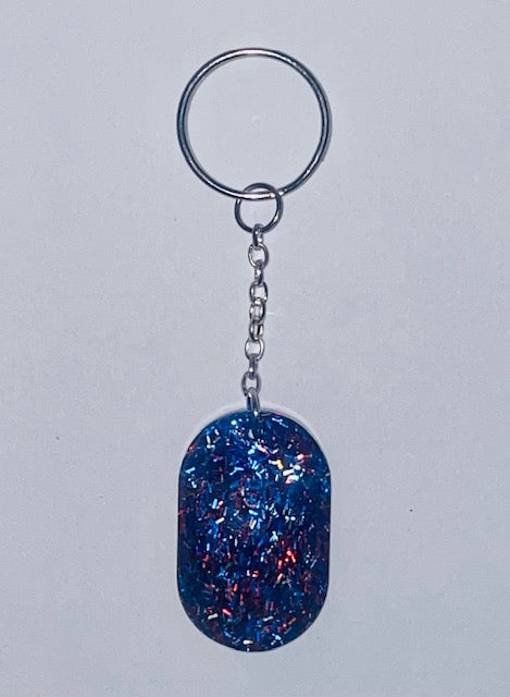 Blue and Red Plain Glitter Keychain
