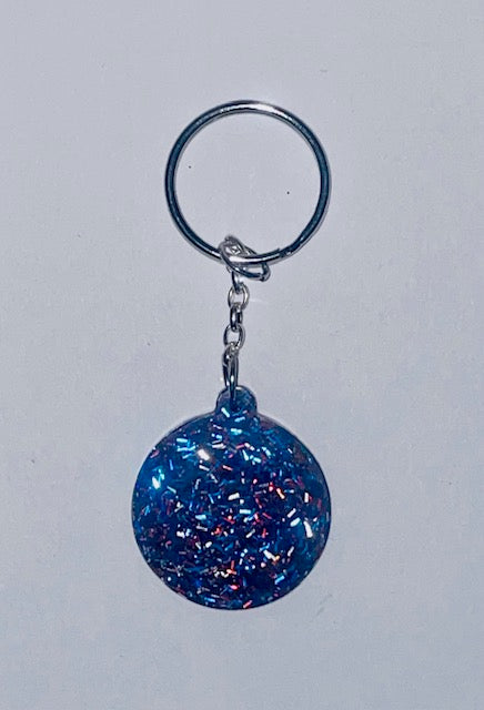 Blue and Red Circle Plain Glitter Keychain