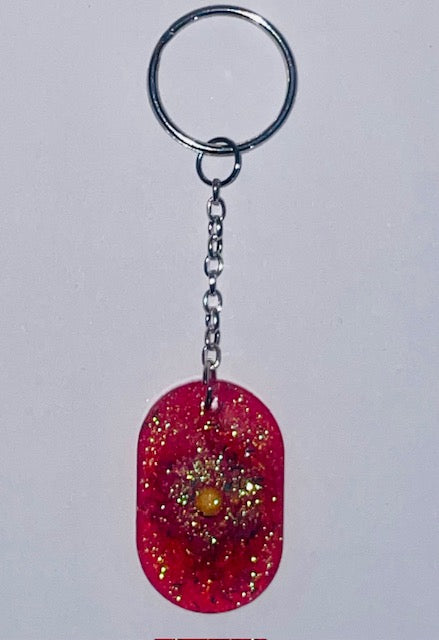 Pink Flower and Glitter Keychain