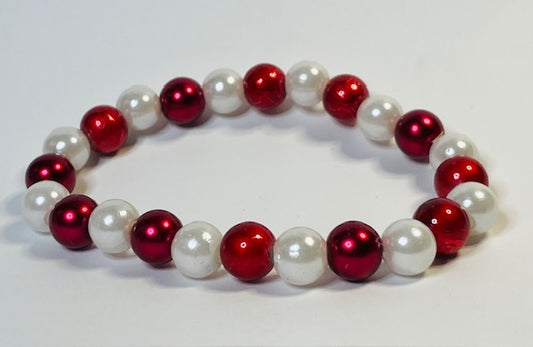 Red and White Plastic Pearl Bracelet