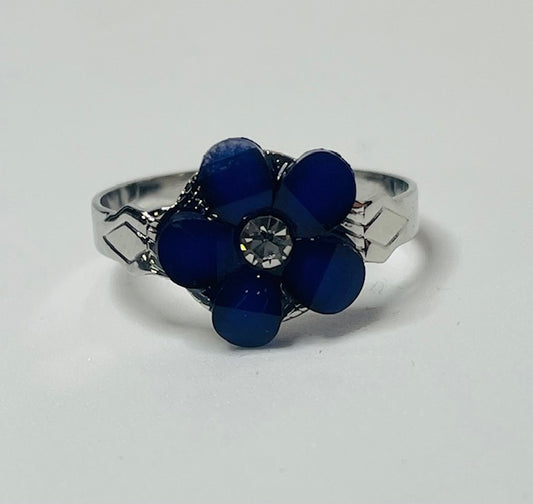 Dark Blue Flower Resizable Ring