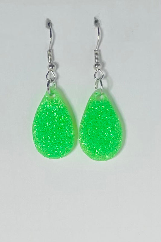 Mini Lime Green Glitter Dangle Earrings