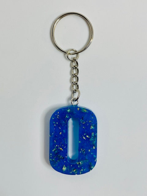 Blue and Gold Flake Number and Letter Keychains
