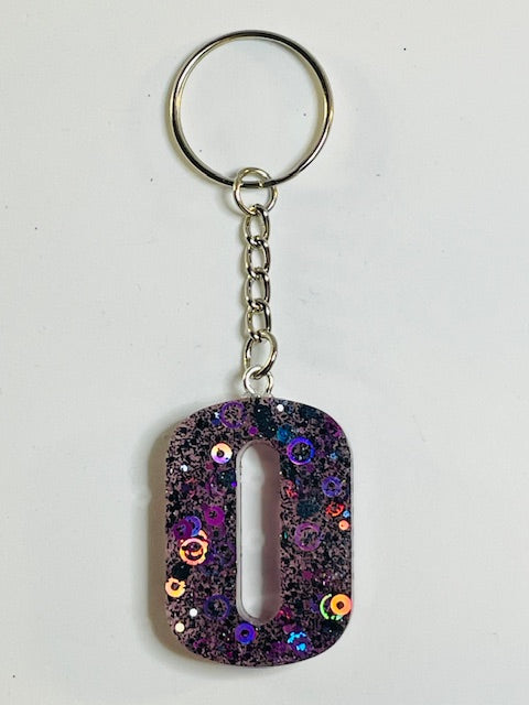 Purple Glitter Number and Letter Keychains