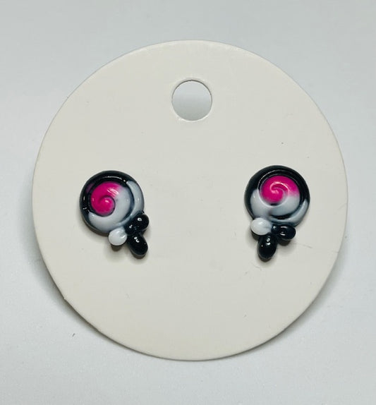 Black Pink White Lollipop Stud Earrings