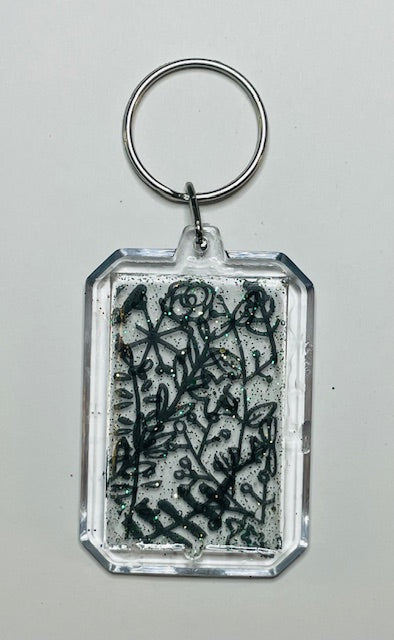 Black and White Flowers Keychain