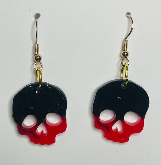 Black and Red Skull Dangle Earrings