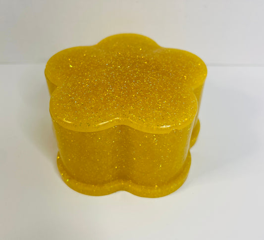 Yellow Glitter Flower Resin Trinket Box with Lid