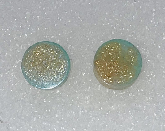 Teal and Gold Circle Stud Earrings