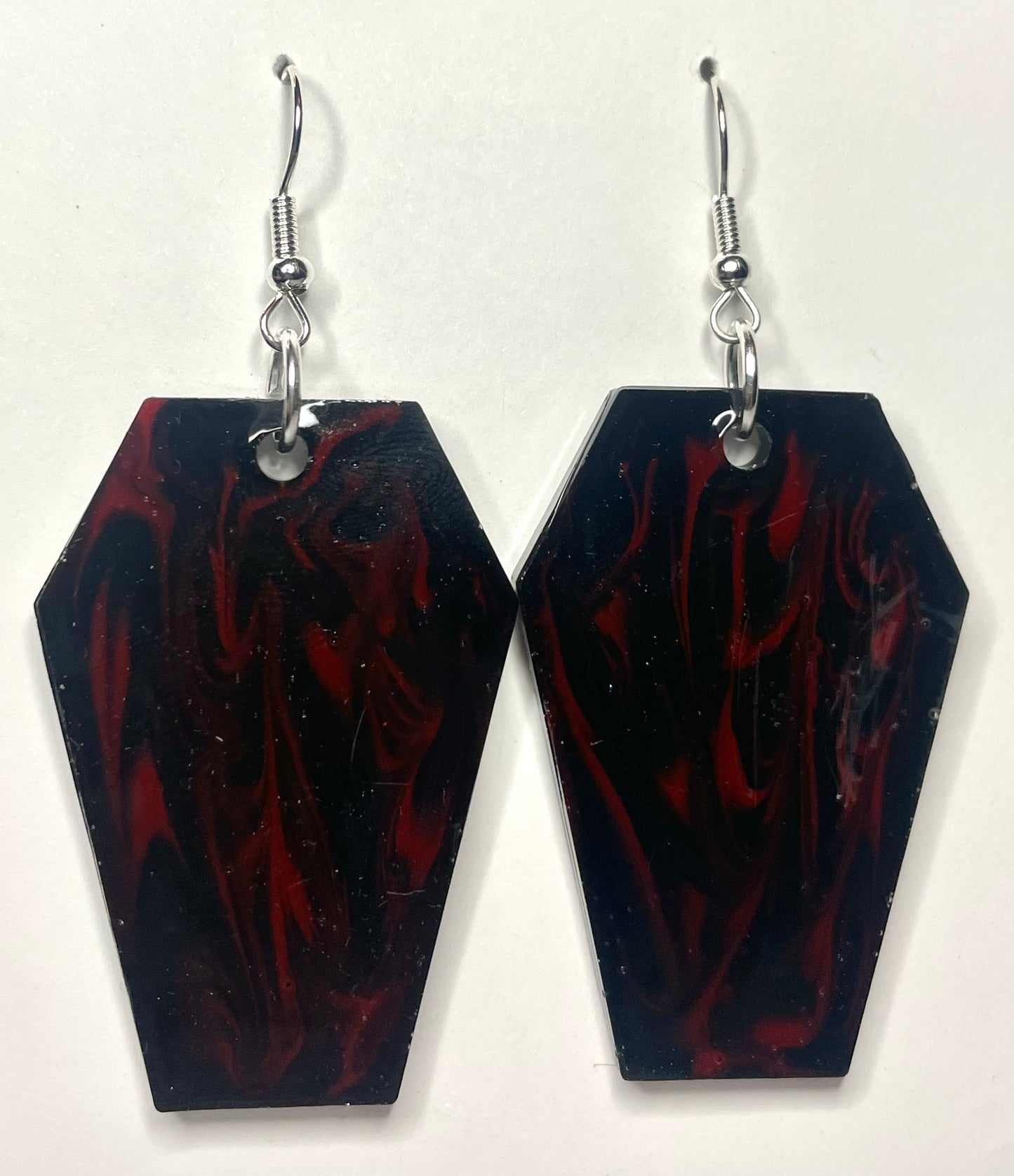 Black and Red Coffin Dangle Earrings