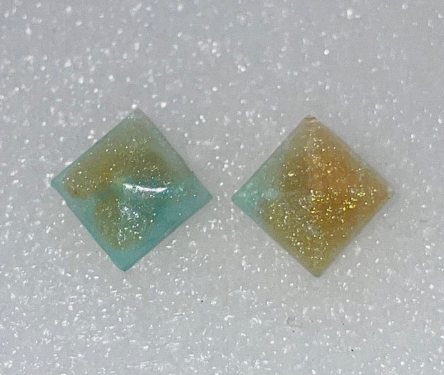 Teal and Gold Diamond Stud Earrings