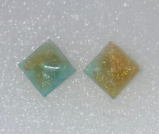 Teal and Gold Diamond Stud Earrings