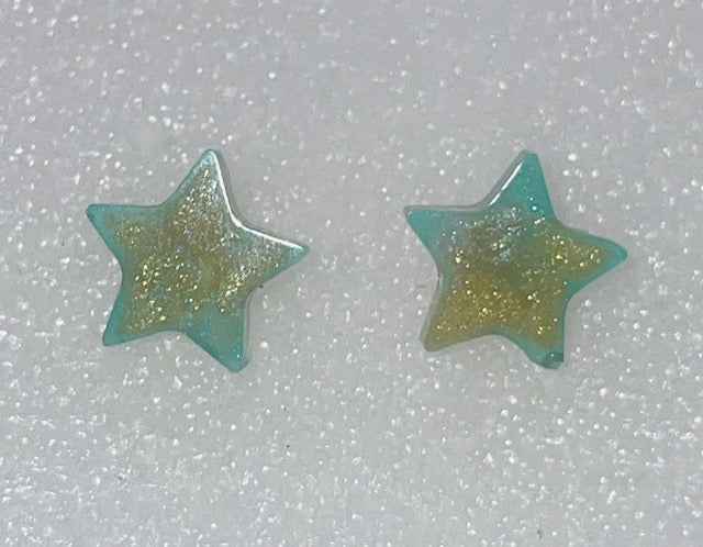 Teal and Gold Star Stud Earrings