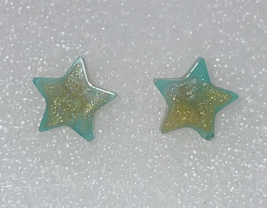 Teal and Gold Star Stud Earrings