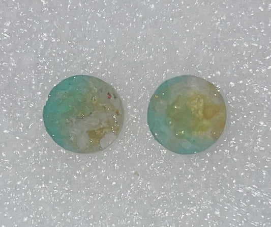 Teal and Gold Crystalized Circle Stud Earrings