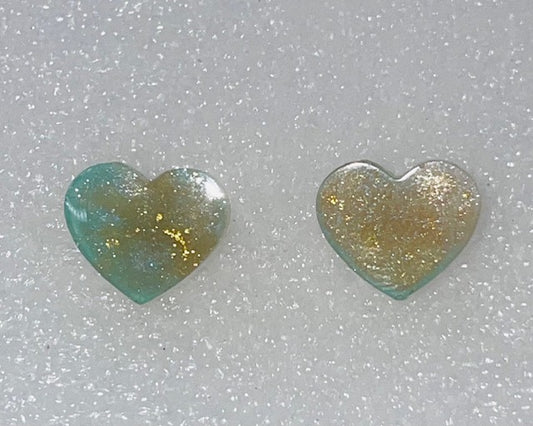 Teal and Gold Heart Stud Earrings