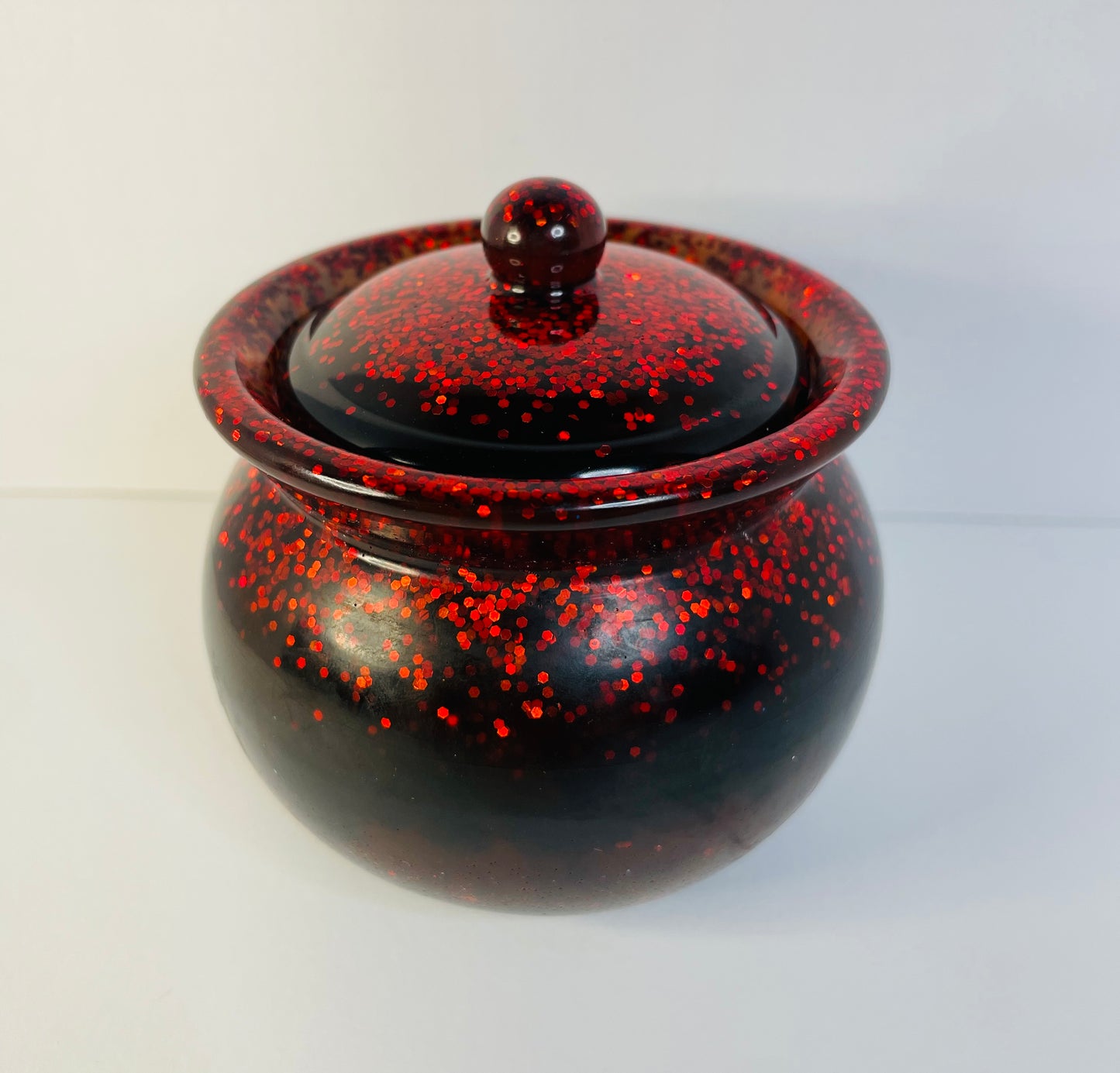 Red and Black Resin Jar with Lid