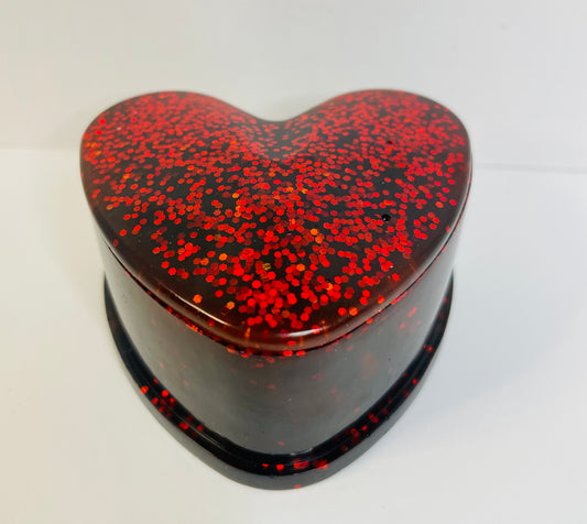 Red and Black Glitter Heart Resin Trinket Box with Lid