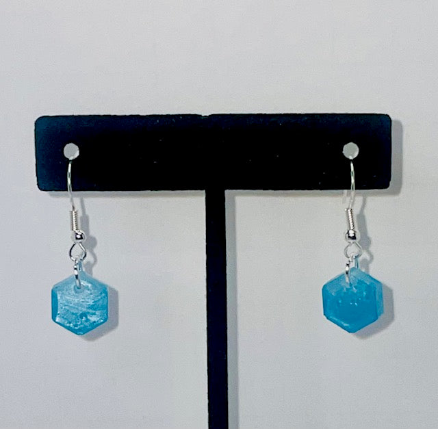 Blue Hexagon Dangle Earrings