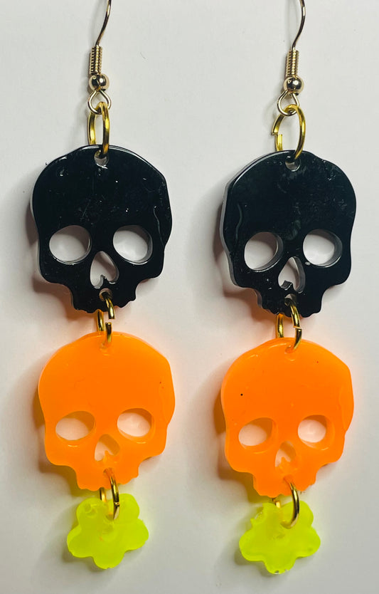 Skulls and Flower Dangle Earrings