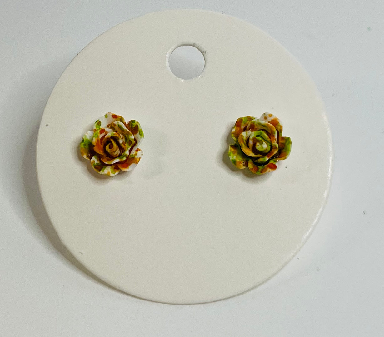 Yellow and Green Rose Stud Earrings