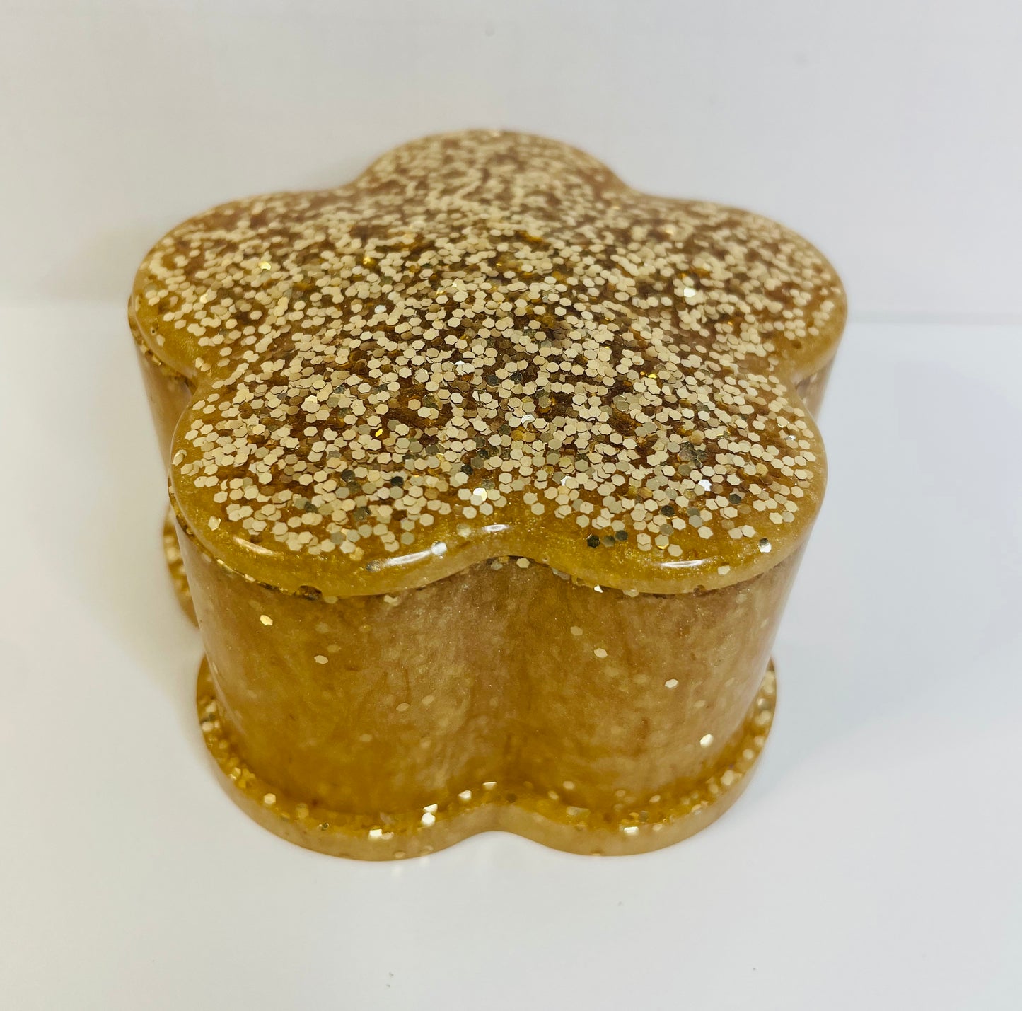 Gold Glitter Flower Resin Trinket Box with Lid