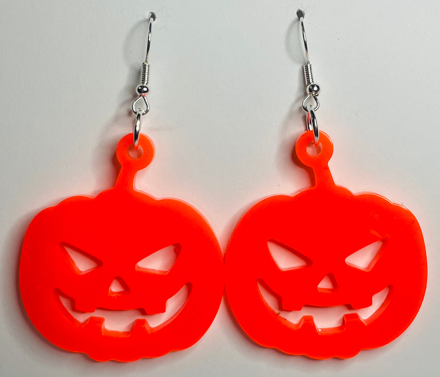 Fluorescent Orange Jack O’Lantern Dangle Earrings