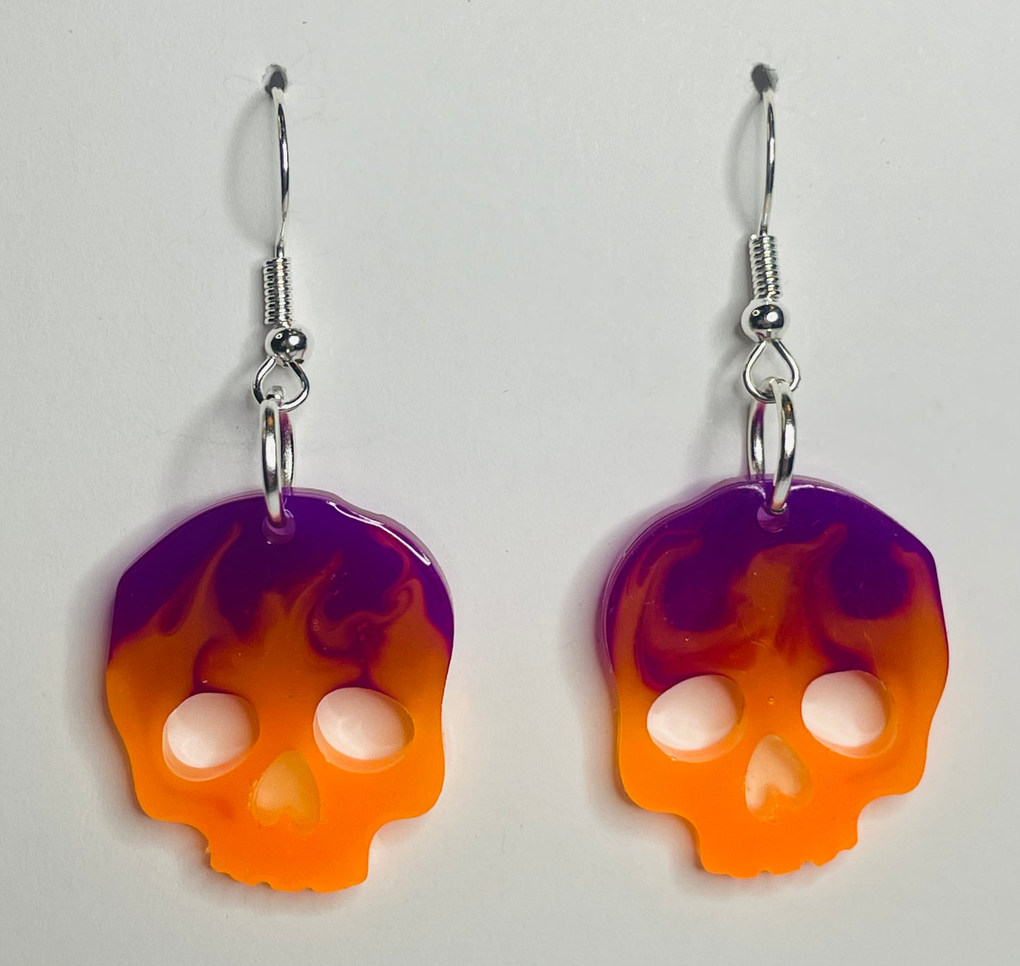 Orange and Purple Skull Dangle Earrings