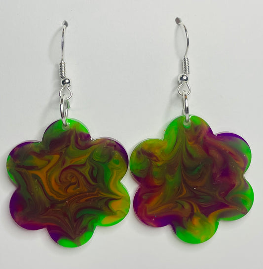 Large Halloween Swirl Flower Dangle Earrings