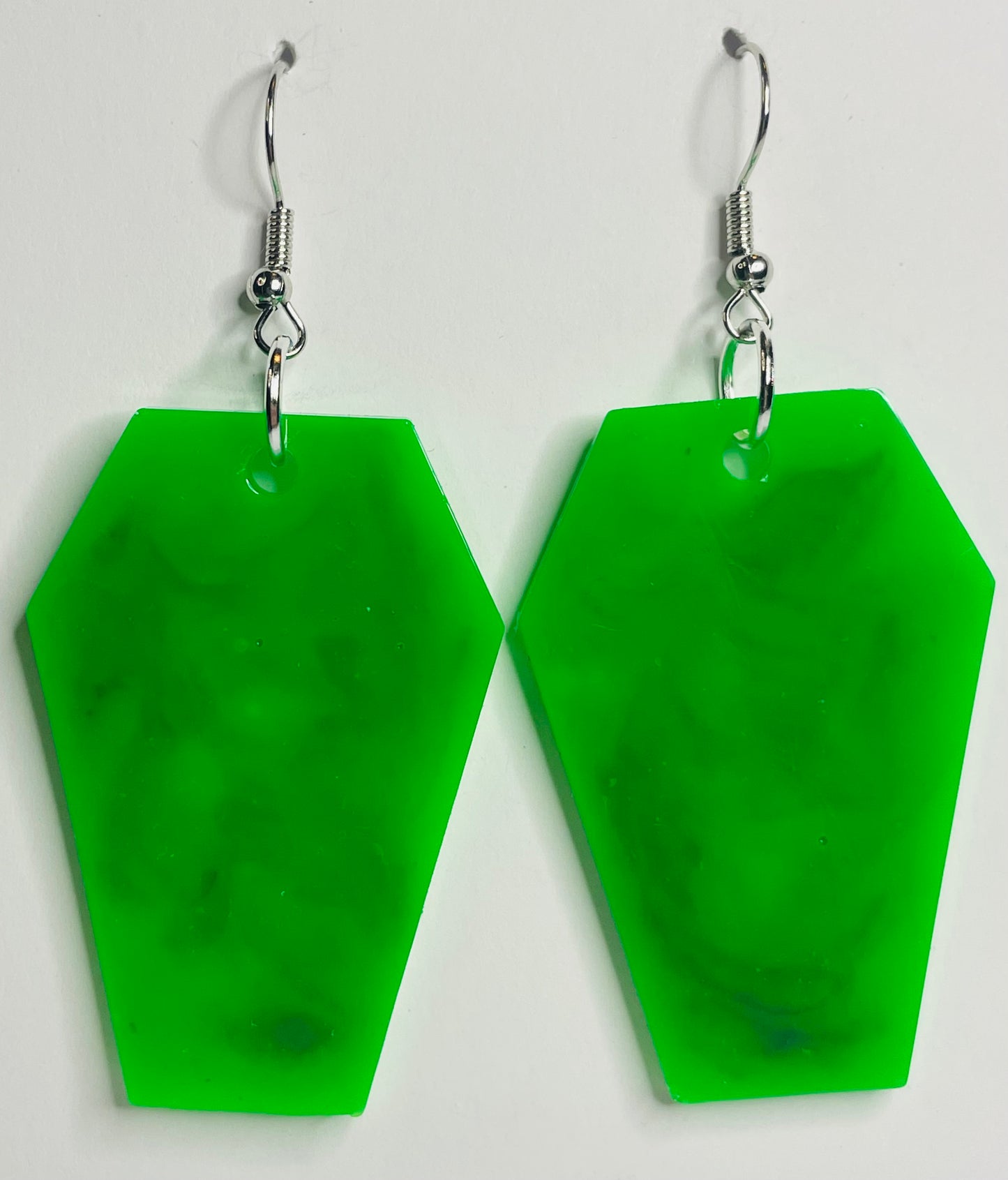 Slime Green and Blue Coffin Dangle Earrings