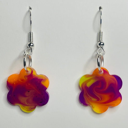 Small Halloween Swirl Flower Dangle Earrings