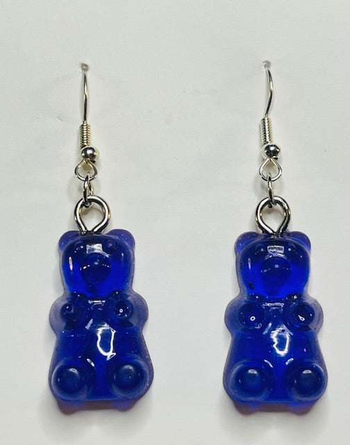 Dark Blue Gummy Bear Dangle Earrings