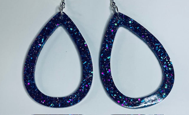 Large Blue Resin Dangle Earrings