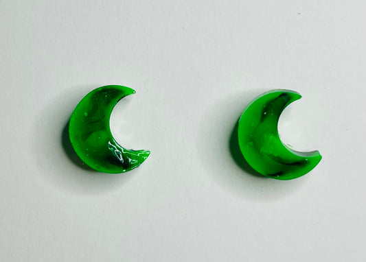 Moon Stud Earrings - Green and Black