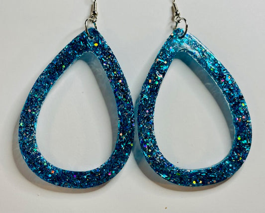 Large Teal Resin Dangle Earrings