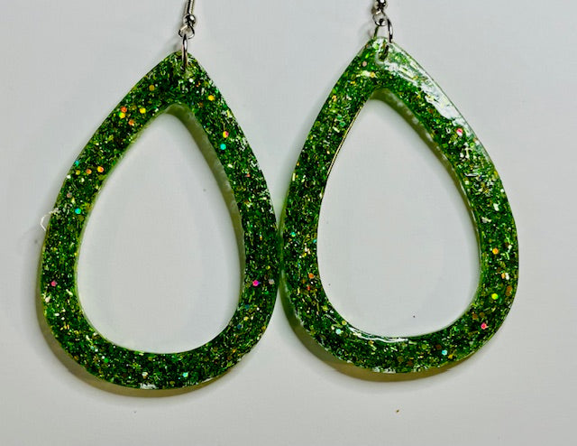 Large Green Resin Dangle Earrings