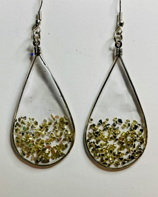 Clear and Gold Flake Dangle Earrings