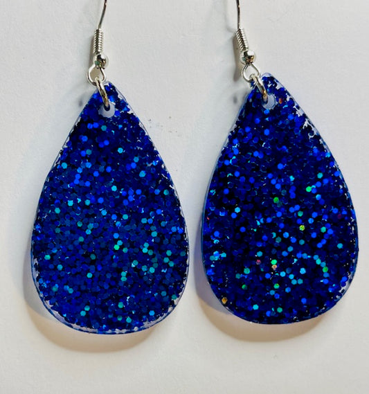 Blue Glitter Dangle Earrings