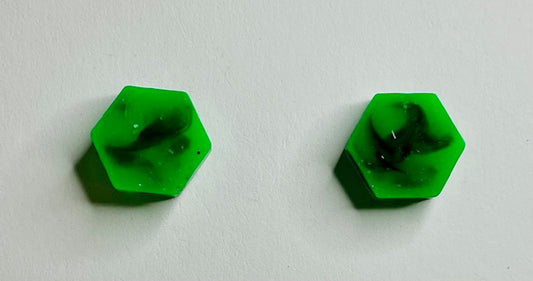 Hexagon Stud Earrings - Green and Black