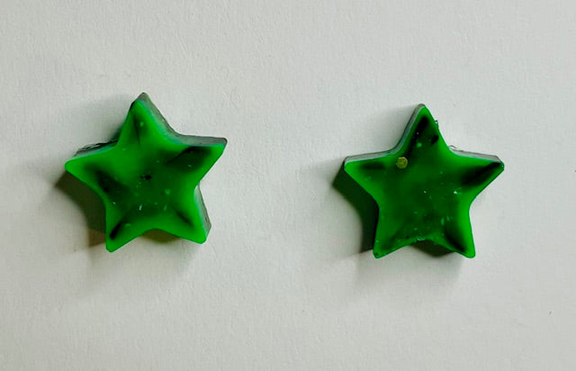 Star Stud Earrings - Green and Black