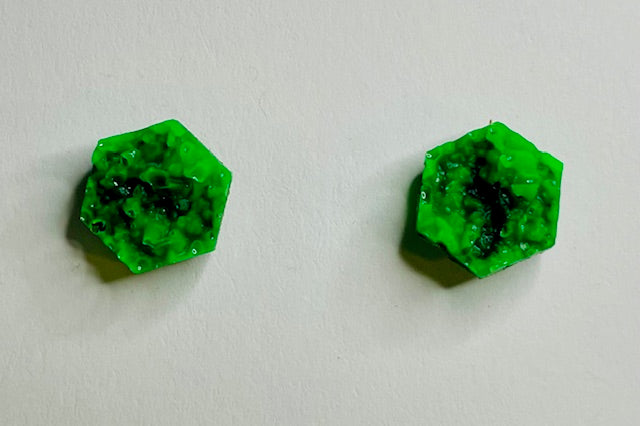 Crystalized Hexagon Stud Earrings - Green and Black