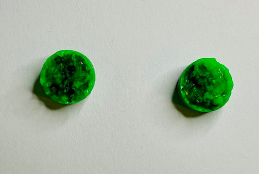 Crystalized Circle Stud Earrings - Green and Black