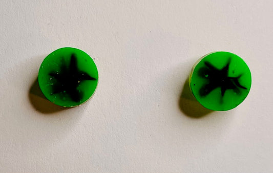 Circle Stud Earrings - Green and Black