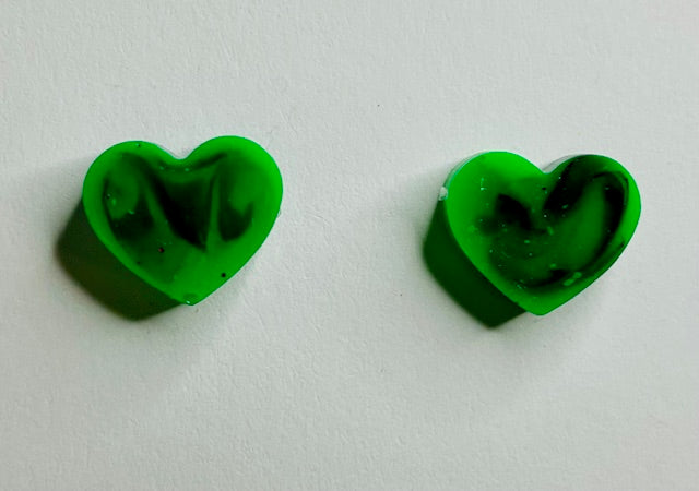 Heart Stud Earrings - Green and Black