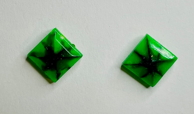 Square Gem Stud Earrings - Green and Black