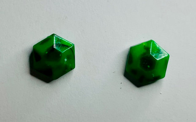 Hexagon Gem Stud Earrings - Green and Black